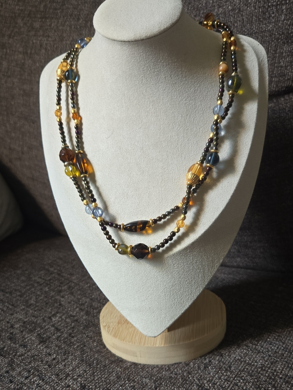 Vintage OLCI Earth & Gold Tone Glass Beaded Necklace 💫 90s 80s